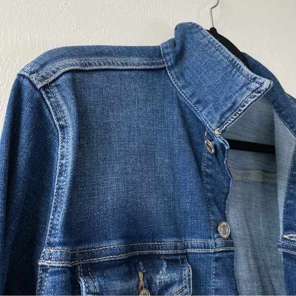H&M Distressed Denim Jean Jacket Blue Cropped Size 12 - Picture 4 of 10